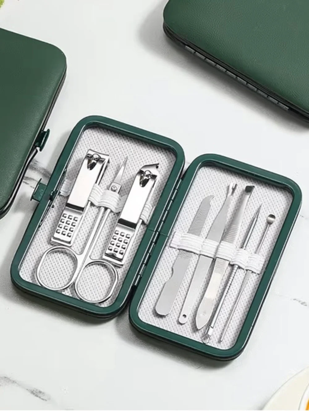 Grooming Stainless Steel Manicure Set Kit Dark Green - Compact Travel Case New